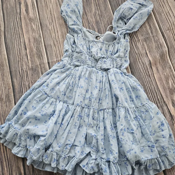 American Eagle Blue Floral Ruffle Babydoll Dress Size Small - Picture 6 of 7
